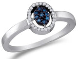 14K White Gold White and Blue Diamond Halo Engagement Ring - 20GG86