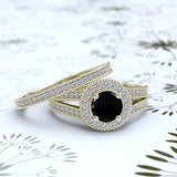1.25 Carat (ctw) 14k White Gold Round with White And Black Diamond Bridal Set - 20GG89
