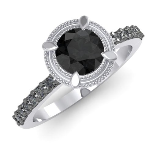 1.40 Carat (ctw) Sterling Silver Round Black Diamond Engagement Ring- 20gg90