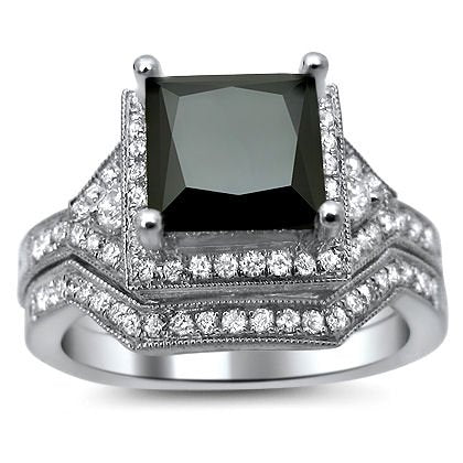 2.70ct Princess Black Diamond Bridal Set - 20GG92