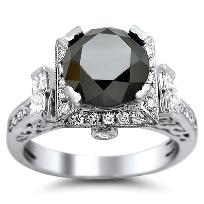 3.40ct Black Round Diamond Engagement Ring - 20GG93