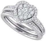 14k White Gold Round & Princess Natural Diamond Heart-shaped Bridal Set - 20GG99