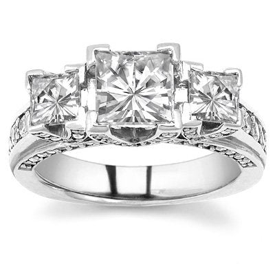 1.95 Ct Brilliant Princess Cut 3 Stone Diamond Engagement Ring - 21GG01