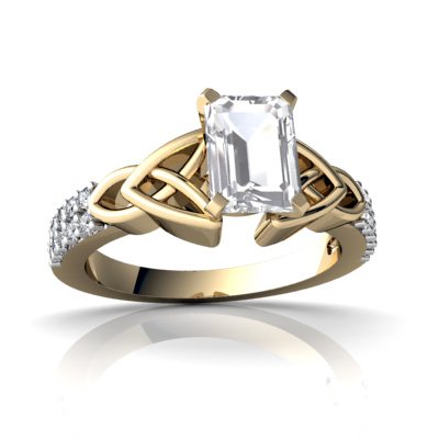 Genuine White Topaz 14kt Yellow Gold engagement Ring - 21GG03