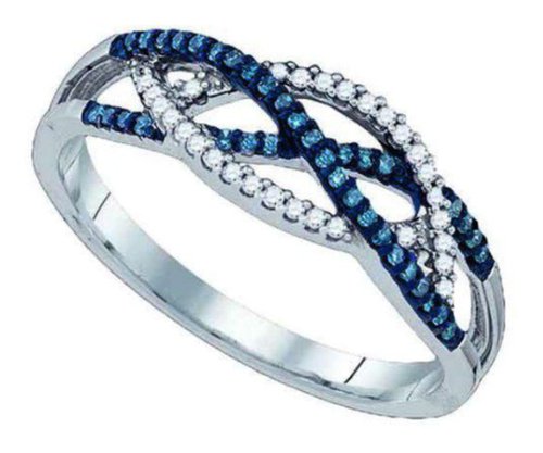 0.25 cttw 10k White Gold Blue Diamond Criss Cross Twist Crossover Engagement Ring - 21GG04