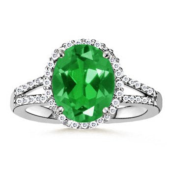 3.5 ct Split Shank Oval Lab Created Emerald Ring with Diamonds - 21GG13