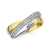 14k Two Tone Gold Diamond Cross Over Ring  - 21GG38