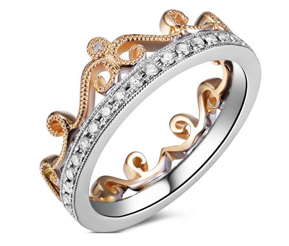 CROWN 18K Yelow Gold & 18K White Gold Diamond Wedding Ring - 21GG48