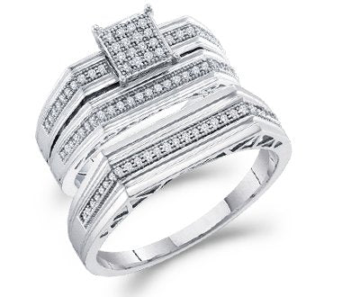 10k White Gold Couple His & Hers Trio Wedding Set - 21GG58