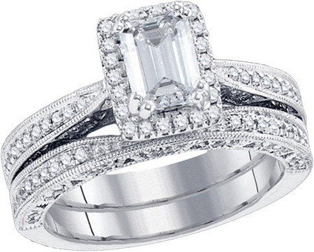 1.73 Carat Emerald Cut & Round Diamond Bridal Set - 21GG81