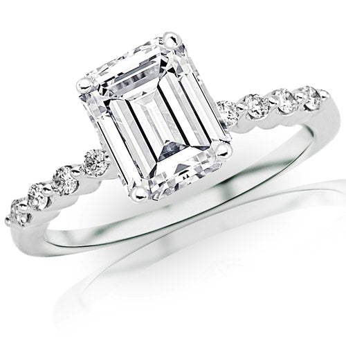 0.61 Carat Emerald Cut / Shape 14K White Gold with Diamond Engagement Ring - 21GG82