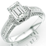 1.36 Carat Emerald Cut / Shape 14K White Gold  Pave Round Cut Diamond Engagement Ring - 21GG83