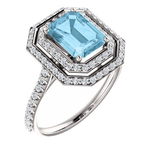 White Gold 8x6 Emerald Cut Aquamarine and Diamond Ring - 21GG91
