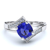 Sapphire and Round Diamond Curved Ring - 22GG15