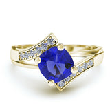 Sapphire and Round Diamond Curved Ring - 22GG15