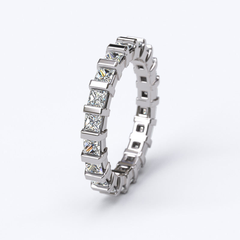 3.4ct Princess Cut Channel Gold Wedding Band - 27GG17