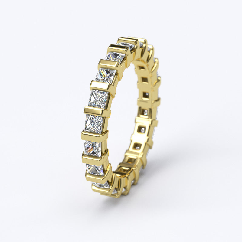3.4ct Princess Cut Channel Gold Wedding Band - 27GG17