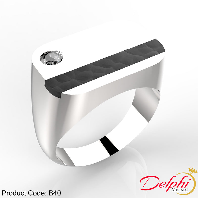 Sterling Silver Onyx and Rough Diamond Mens Ring - B40