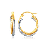 14k Two-Tone Gold Interlaced Hoop Earrings with Hammered Texture-rx649