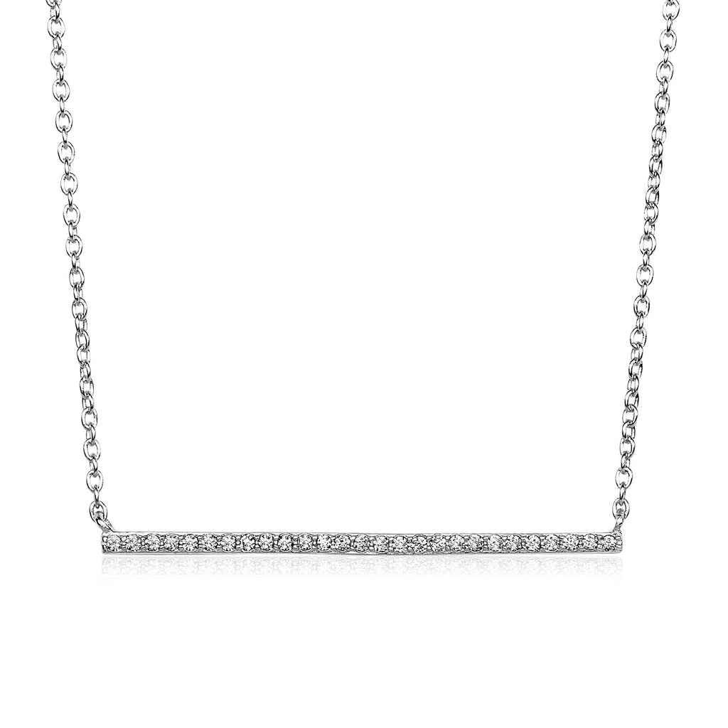 Sterling Silver Straight Bar Necklace with Cubic Zirconias-rx38488-18