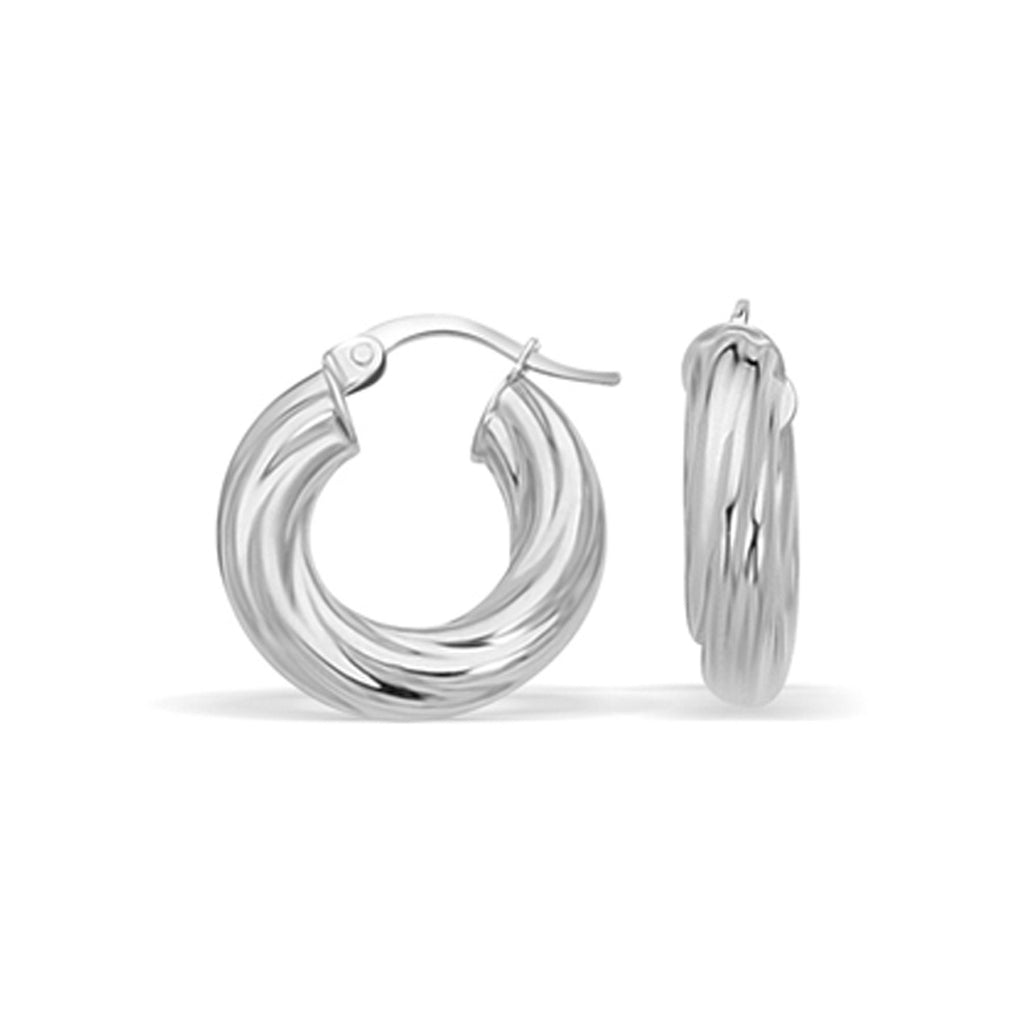 14k White Gold Fancy Twist Hoop Earrings (7/8 inch Diameter)-rx4876