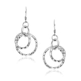 Sterling Silver Dangling Earrings with Dual Textured Circles-rx97940