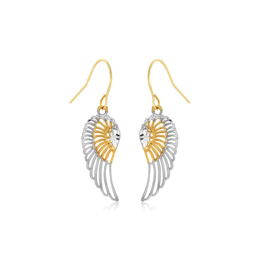 Two-Tone Wing Drop Earrings in 10K Gold-rx9608