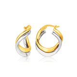 14k Two Tone Gold Earrings in Fancy Double Twist Style-rx7378
