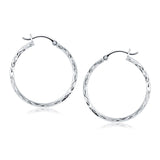 14k White Gold Diamond Cut Hoop Earrings-rx8759