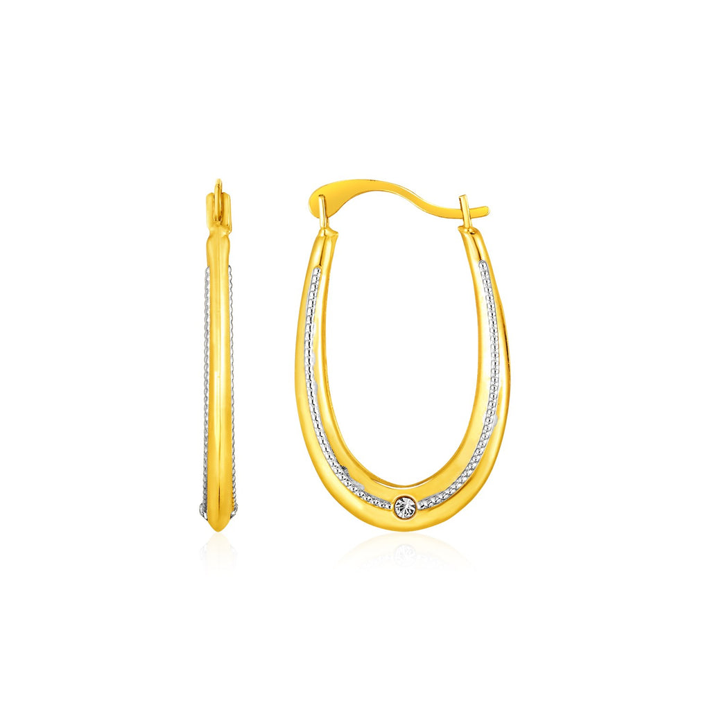 14k Two Toned Gold Elongated Hoop Earrings-rx25353