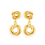 14k Yellow Gold Love Knot Stud Earrings with Drops-rx9523