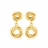 14k Yellow Gold Love Knot Stud Earrings with Drops-rx9523
