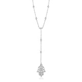 Sterling Silver Lariat Necklace with Hand of Hamsa Symbol-rx46421-17