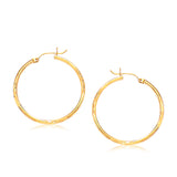 14k Yellow Gold Fancy Diamond Cut Slender Large Hoop Earrings (30mm Diameter)-rx12959