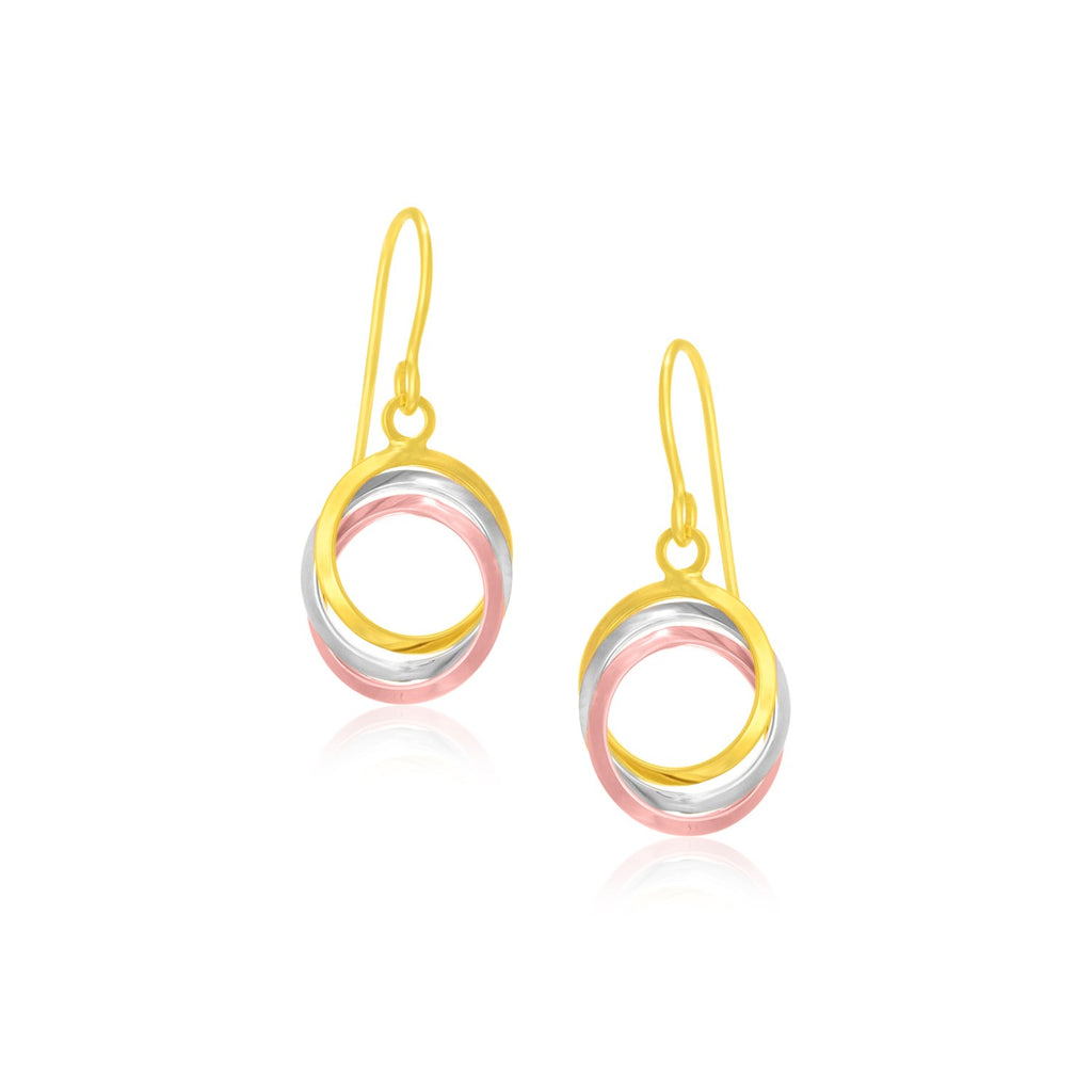 14k Tri-Color Gold Open Entwined Ring Earrings-rx64674