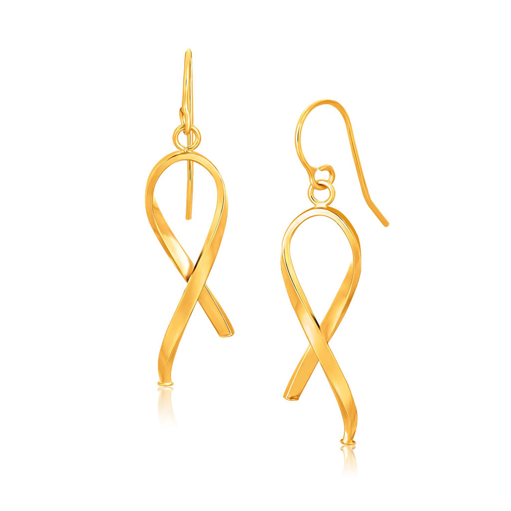 14k Yellow Gold Ribbon Style Dangling Earrings-rx13766