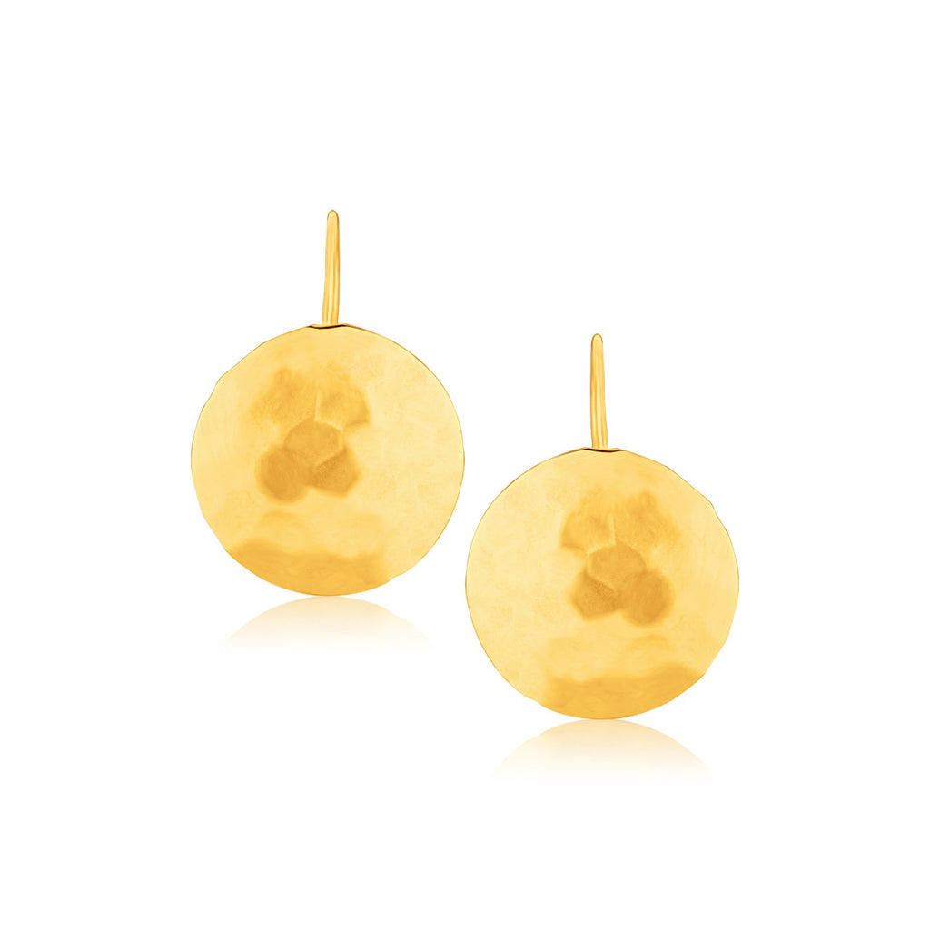 14k Yellow Gold Hammered Texture Disc Drop Earrings Medium-rx14306