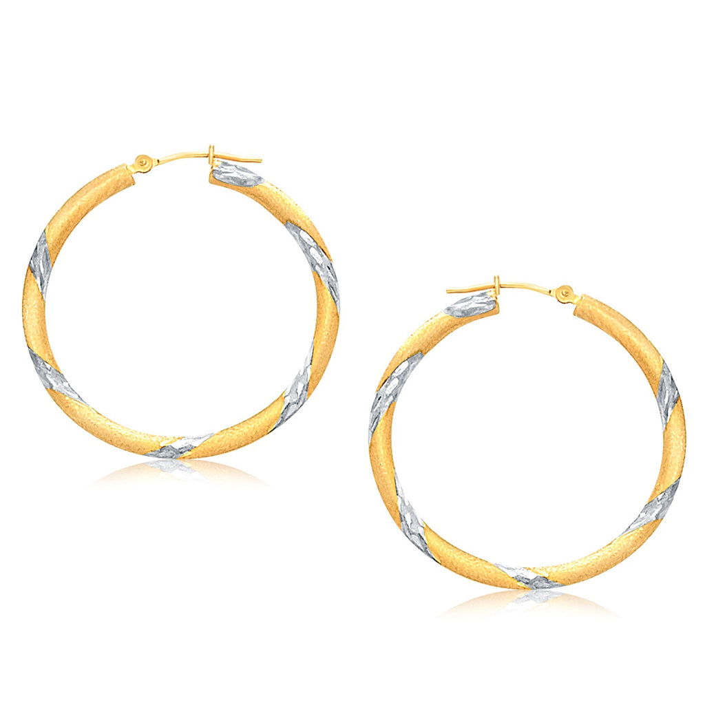 14k Two Tone Gold Polished Hoop Earrings (30 mm)-rx16006