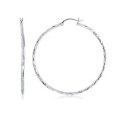 14k White Gold Diamond Cut Hoop Earrings (1 3/4 inch Diameter)-rx17463