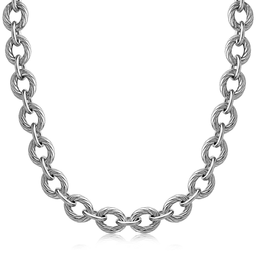 Sterling Silver Chain  Rhodium Plated Necklace with Diamond Cuts (39.0g)-rx12706-18