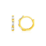 14k Yellow Gold Petite Octagonal Hoop Earrings with Cubic Zirconias-rx39984