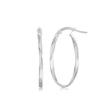14k White Gold Twist Motif Oval Hoop Earrings-rx65306