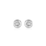 Sterling Silver Round Bezel Set Cubic Zirconia Earrings-rx72847