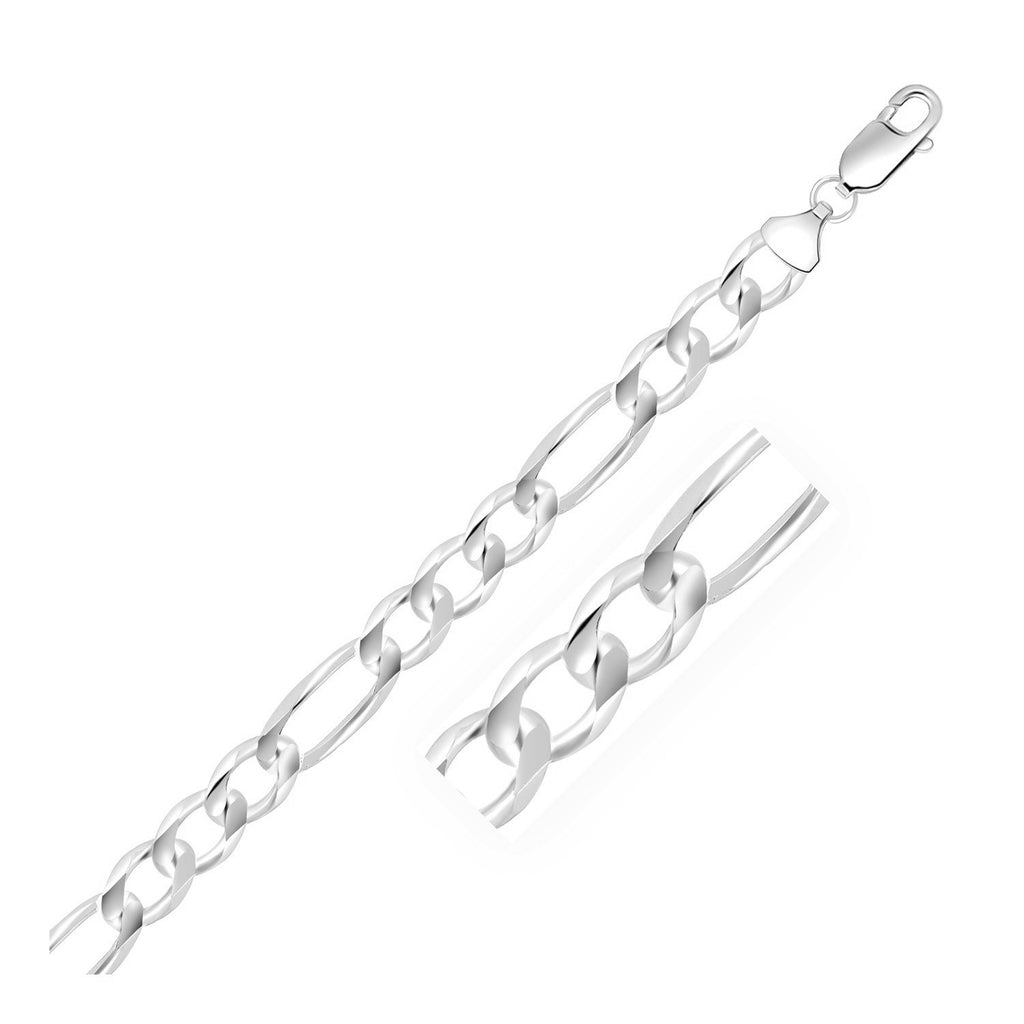 Rhodium Plated 9.0mm Sterling Silver Figaro Style Chain-rx83464-22