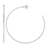 Sterling Silver Narrow Textured Hoop Earrings-rx87775