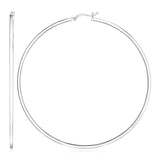 Sterling Silver Large Rectangular Profile Polished Hoop Earrings-rx972