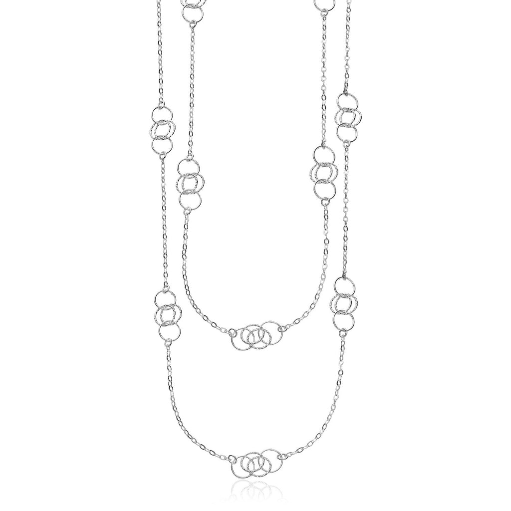 Sterling Silver 36 inch Two Strand Necklace with Interlocking Circle Stations-rx30613-36
