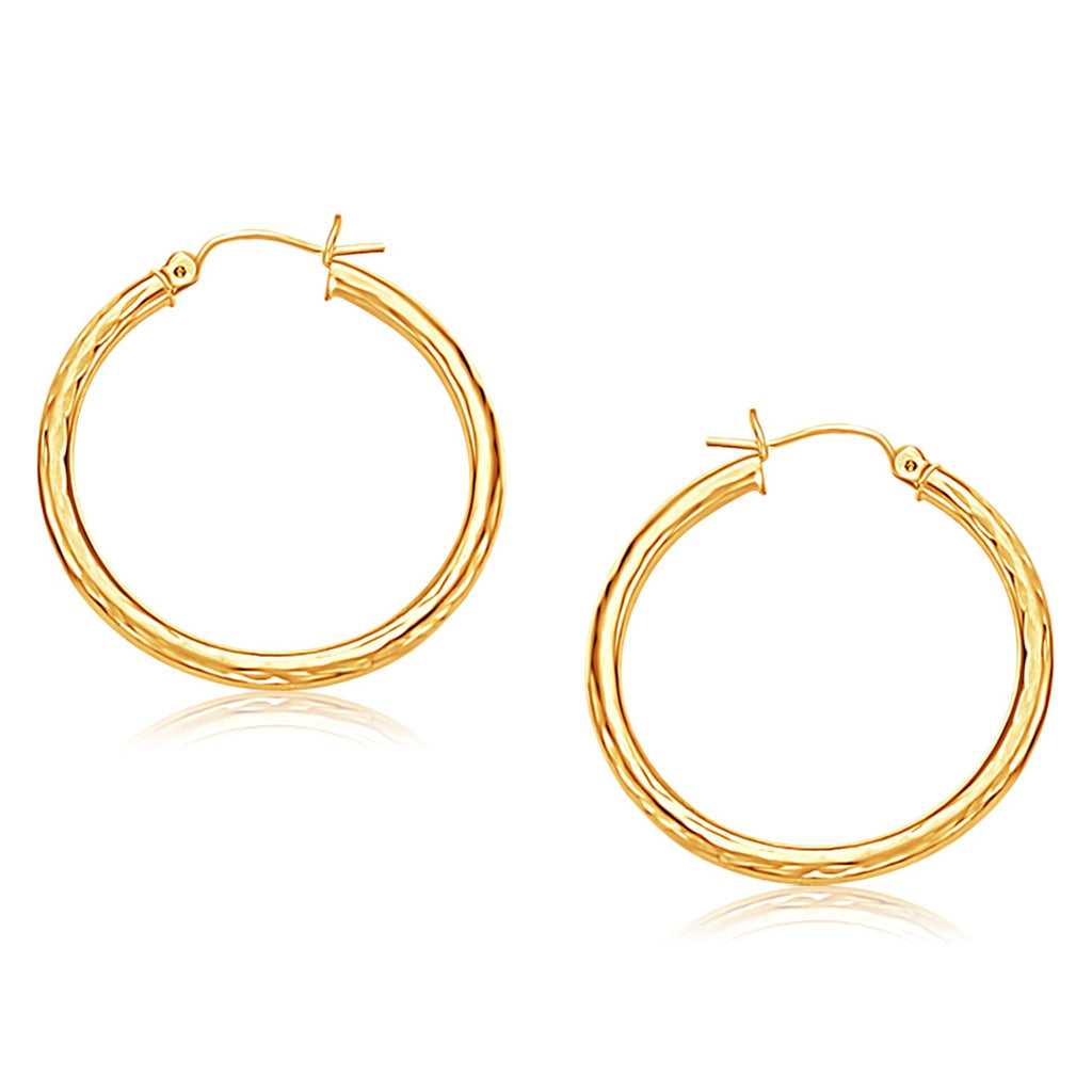14k Yellow Gold Hoop Earring with Diamond-Cut Finish (30 mm Diameter)-rx30835