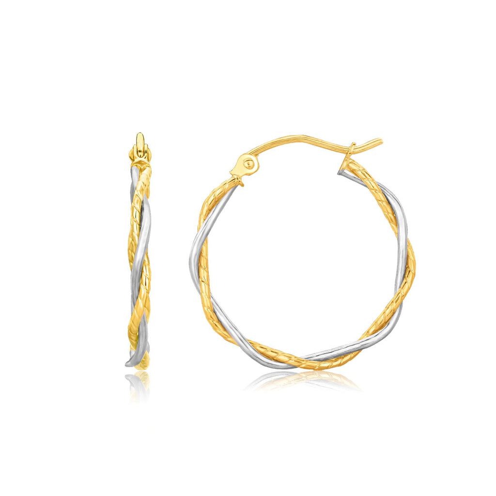 14k Two Tone Gold Twisted Hoop Earrings (1 inch Diameter)-rx33376