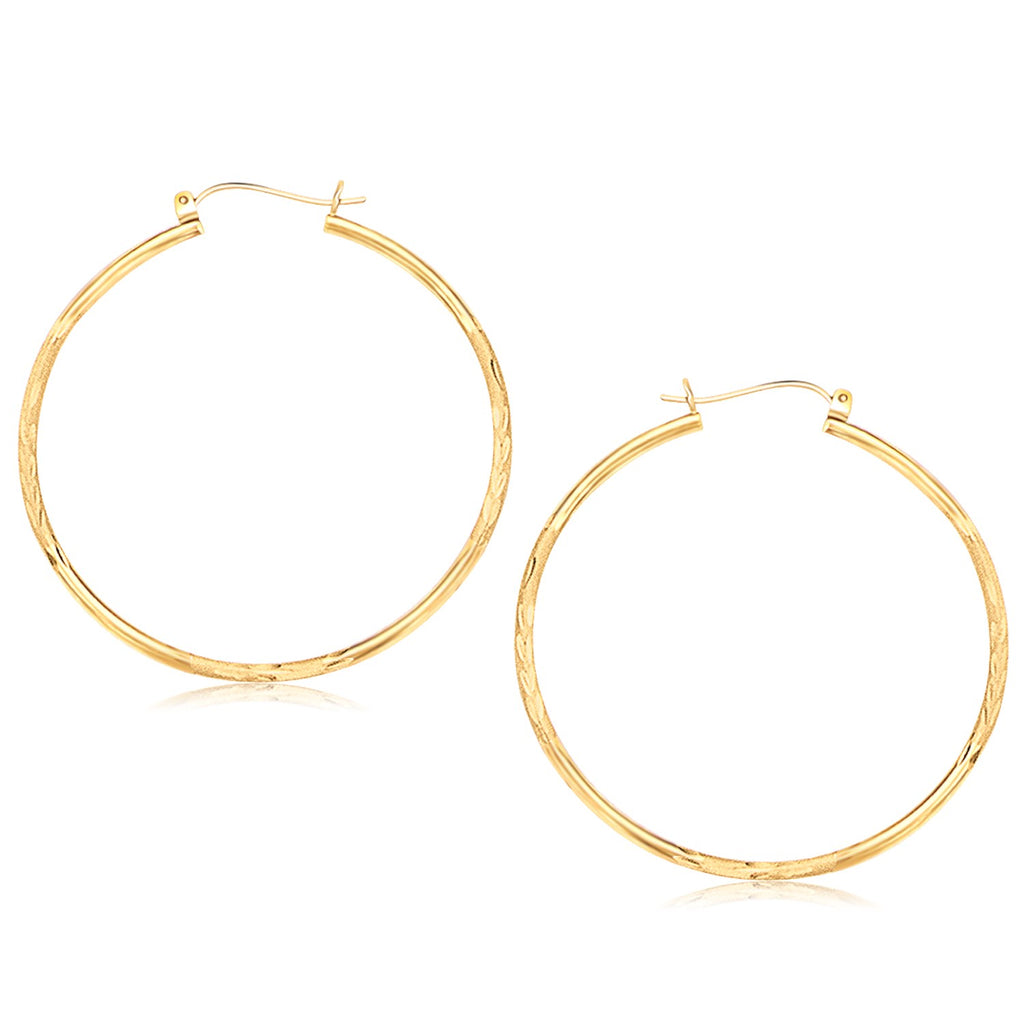 14k Yellow Gold Fancy Diamond Cut Extra Large Hoop Earrings (45mm Diameter)-rx36556